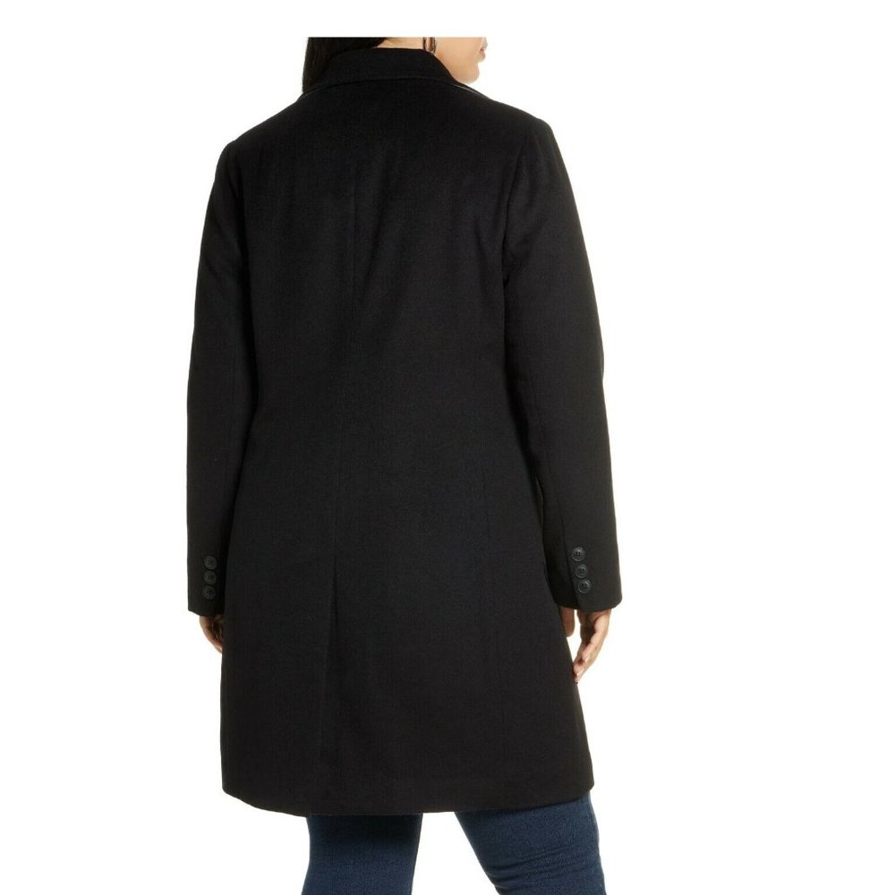 $320 HALOGEN TAILORED Wool Blend Topcoat TRENCH COAT WINTER WARM BLACK PLUS SIZE - Picture 2 of 9
